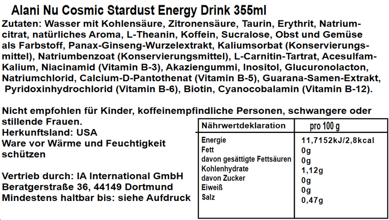 Alani Nu Cosmic Stardust 355ml FSK: Ab 18 Jahren