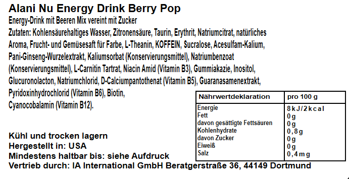 Alani Nu Berry Pop 355ml || FSK: Ab 18 Jahren