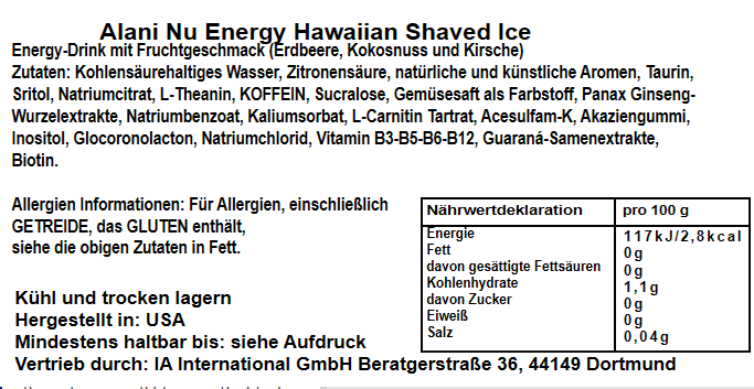 Alani Nu Hawaiian Shaved Ice 355ml || FSK: Ab 18 Jahren MHD:12.10.2023