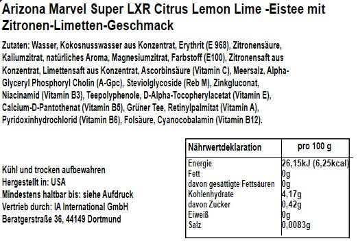 Arizona Marvel Super LXR Citrus Lemon Lime 473ml