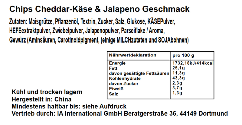 Chips Cheddar Jalapeno Crunchy Japan 75g MHD:30.09.2024