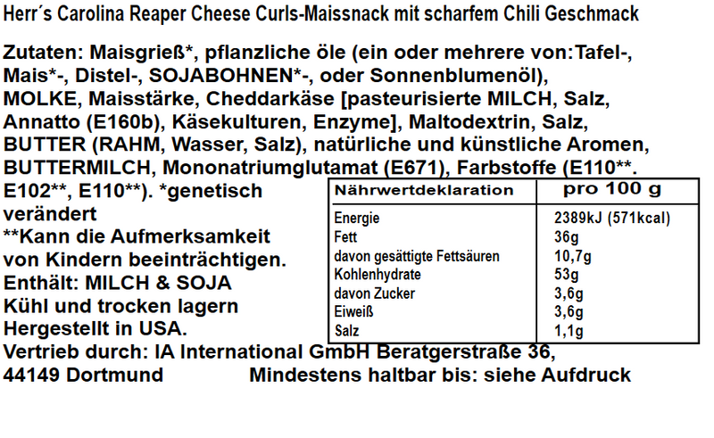 Herrs Carolina Reaper Cheese Curls 113g