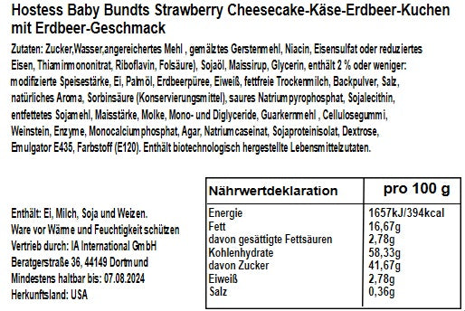 Hostess Baby Bundts Strawberry Cheesecake 284g