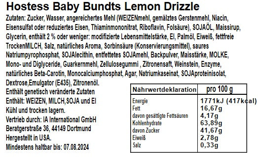 Hostess Baby Bundts Lemon Drizzle 284g