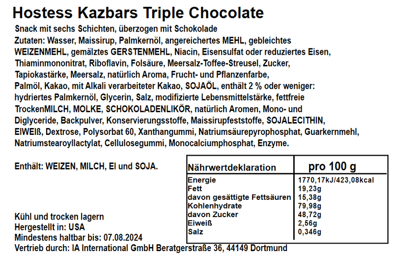 Hostess Kazbars Tripple Chocolate 78g
