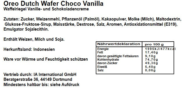 Oreo Dutch Wafer Choco Vanilla 117g