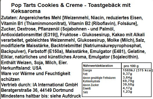 Pop Tarts Cookies & Creme 384g