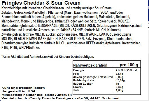 Pringles Cheddar & Sour Cream 158g