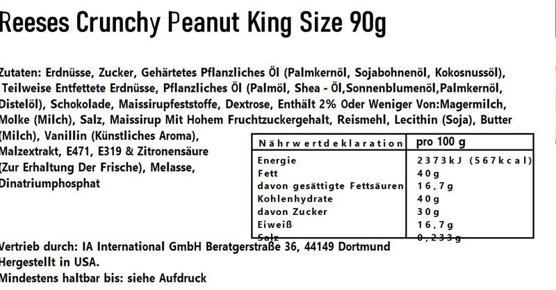 Reeses Crunchy Peanut King Size 90g