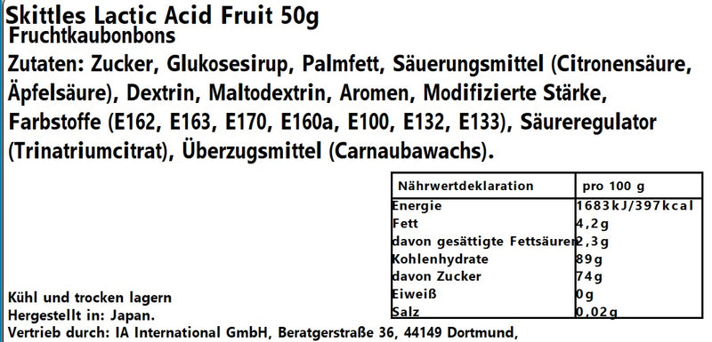 Skittles Lactic Acid Fruit 50g