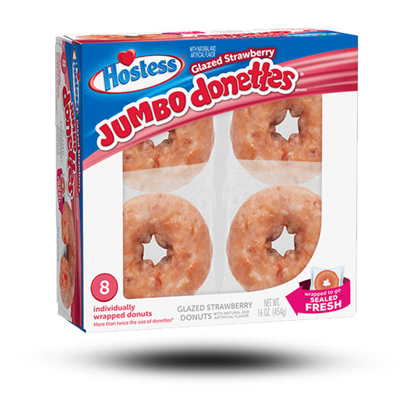 Süßigkeiten aus aller Welt, amerikanische Süßigkeiten, Süßigkeiten bestellen, Sweets online, internationale Süßigkeiten, Kekse und Kuchen aus aller Welt, American Sweets, Hostess Glazed Strawberry Jumbo Donettes